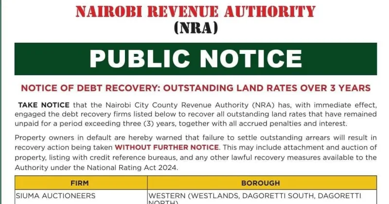 Nairobi Revenue Authority Launches Crackdown on Land Rates Defaulters