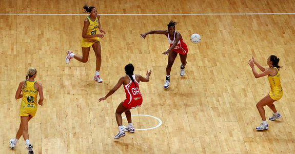 LONDON, ENGLAND - JANUARY 23: Sasha Corbin of England in action during the International Netball Series between England and Australia at Wembley Arena on January 23, 2013 in London, England. (Photo by Scott Heavey/Getty Images)