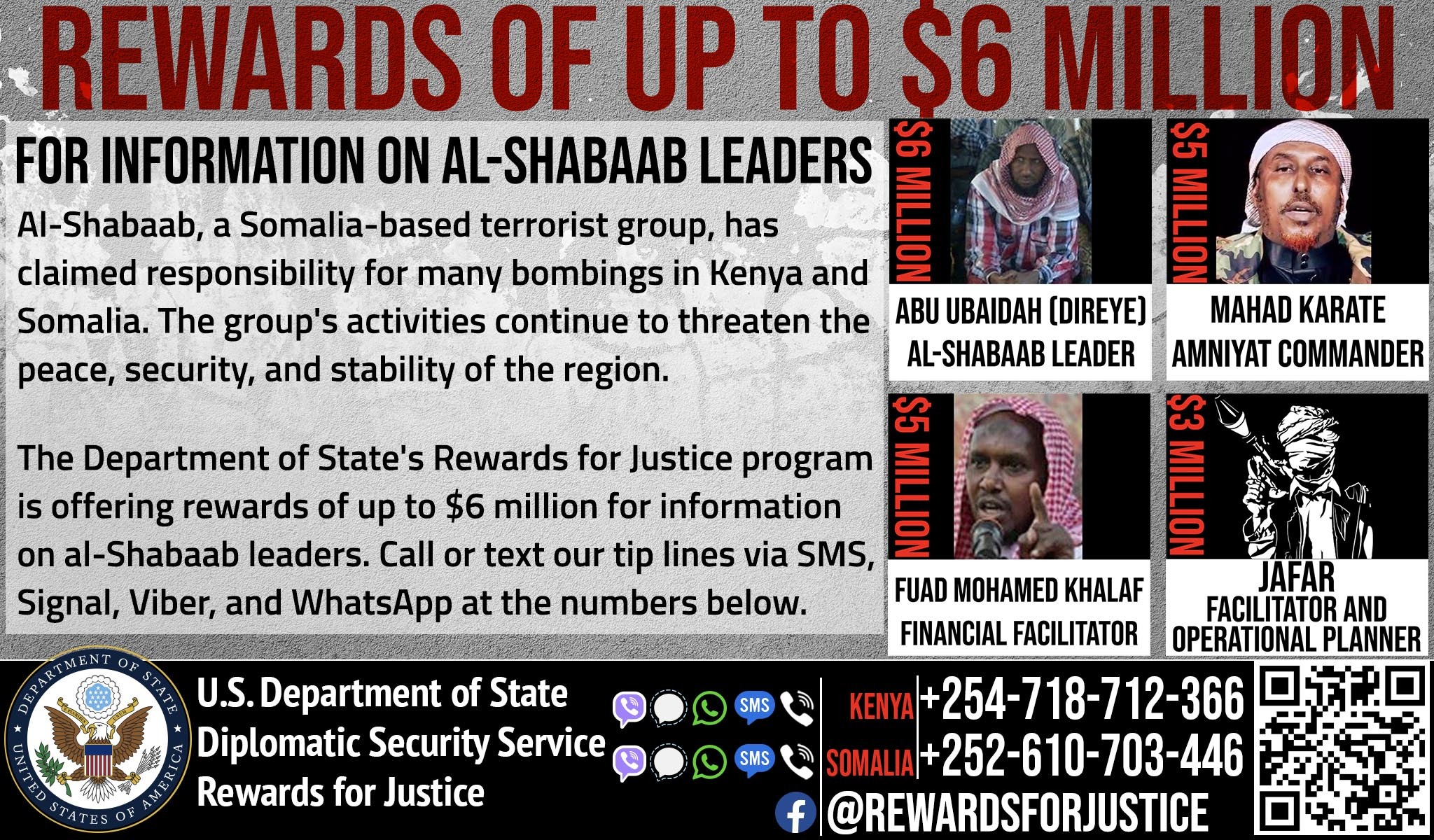 US offers $6 million bounty for information on key Al Shabaab leaders