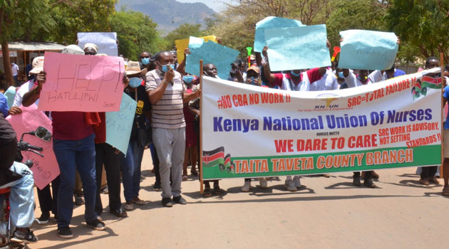 Taita Taveta medics hold demos over delayed salaries, inactive NHIF cards