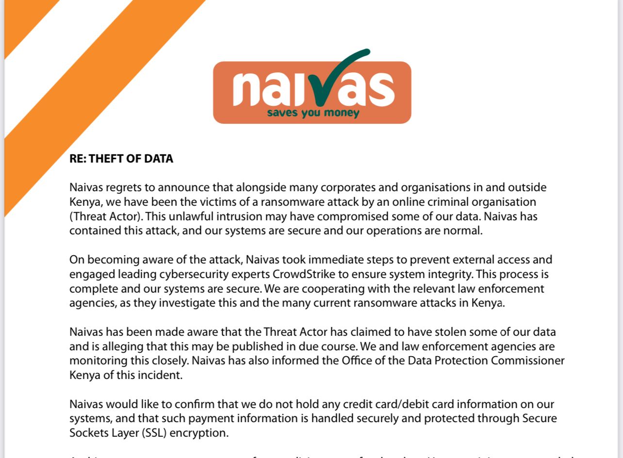 Naivas assures customers of security after data theft