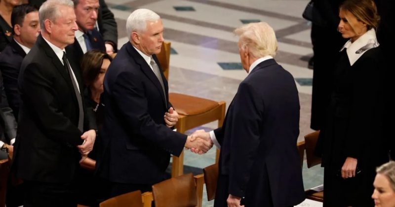 Handshakes, smiles and stares as five presidents meet at Carter’s funeral