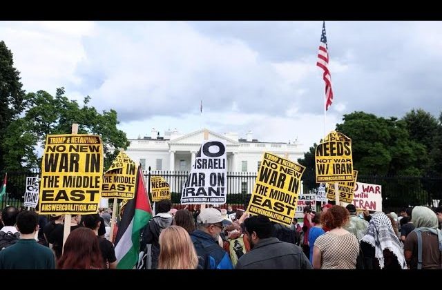 (WATCH) ‘No war in the Middle East!’ – Protesters rally outside White House as Iran-Israel attacks continue
