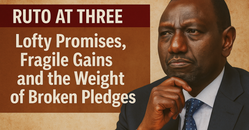 Ruto at Three: Lofty Promises, Fragile Gains and the Weight of Broken Pledges