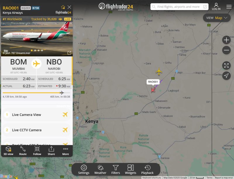 KQ203 changes call sign to RAO001 as Raila Odinga’s body enters Kenyan airspace