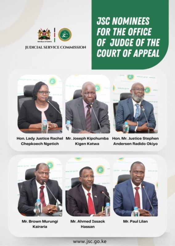 Katwa Kigen, IPOA Chair Issack Hassan among 15 nominated for Court of Appeal judges