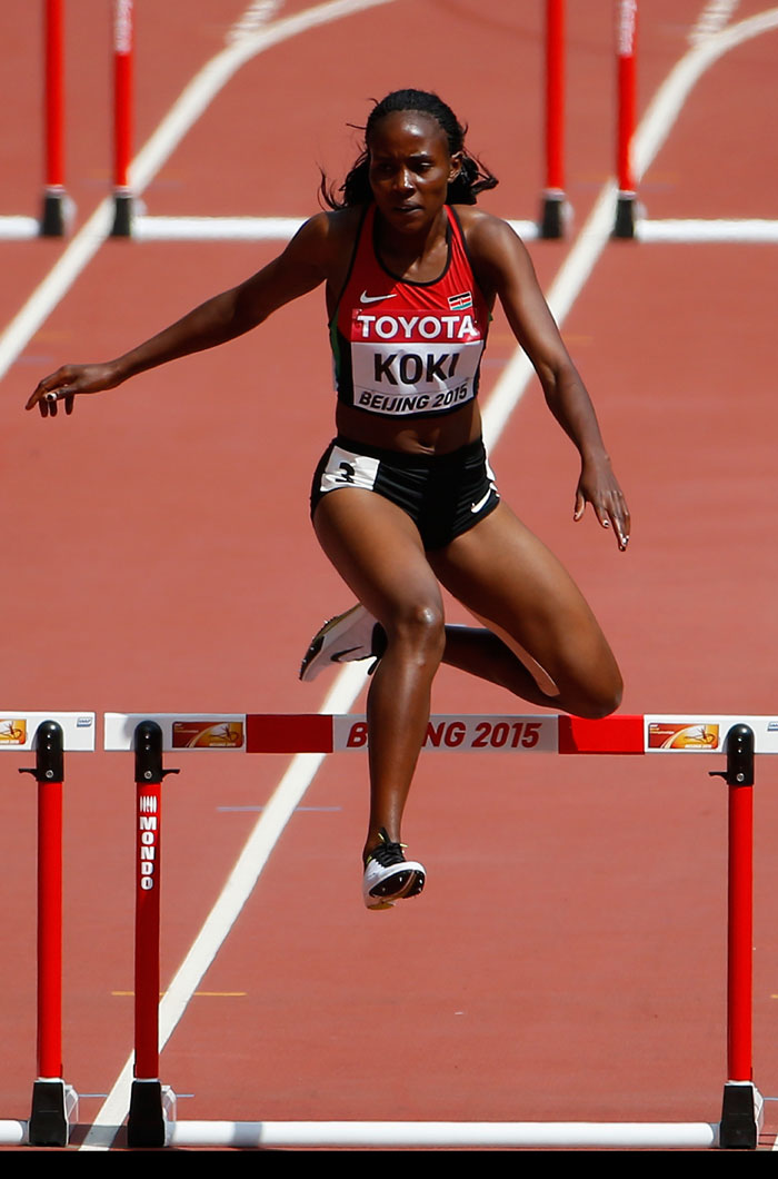 Francisca Koki in action during her women 400m Hurdles heat in Beijing. PHOTO/IAAF/Getty Images