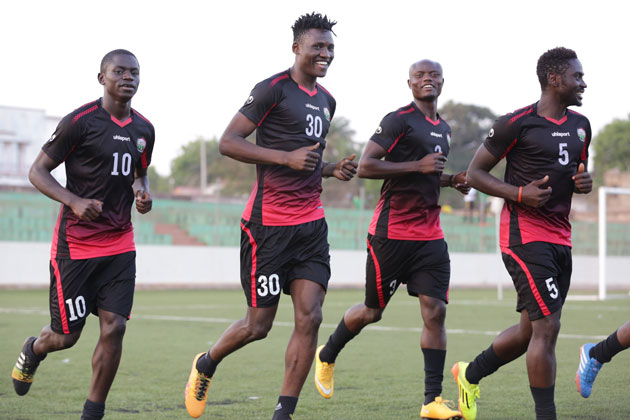 Harambee Stars players led by Sweden bases Michael Olunga in a training session in Bissau ahead of Wednesday's 2017 AFCON Qualifier against Guinea Bissau.