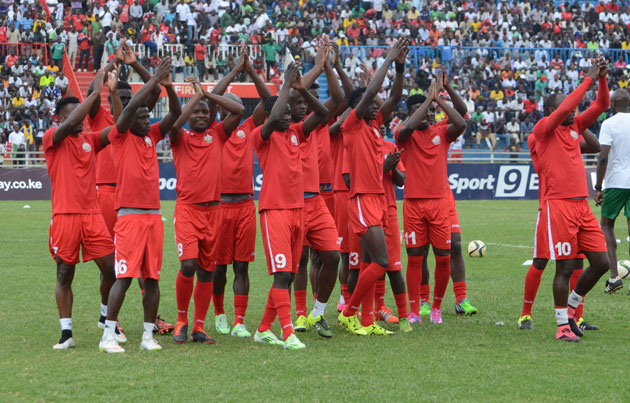 Harambee Stars applauds fans in a past AFCON match at Nyayo National Stadium.PHOTO/Timothy Olobulu