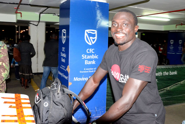 Kenya Sevens vice captain Collins Injera when the team arrived from Vancouver 7s on Thursday night, March 18, 2016. PHOTO/Timothy Olobulu