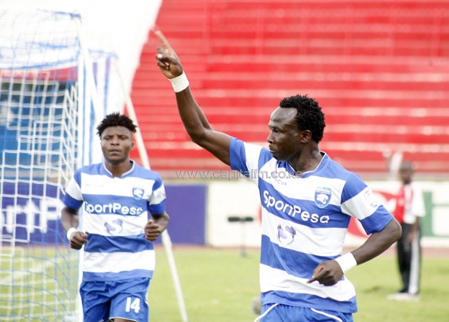 AFC Leopards forward Kepha Aswani celebrating after scoring against Sofapaka.PHOTO/Raymond Makhaya