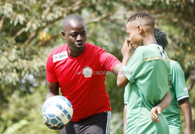Harambee-Starlets head coach David Ouma during training.PHOTO/Raymond Makhaya.