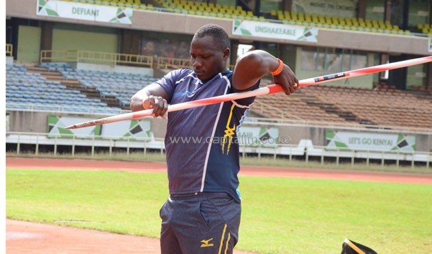 Javelin World champion Julius Yego in training at Safaricom Stadium Kasarani.PHOTO/Timothy Olobulu