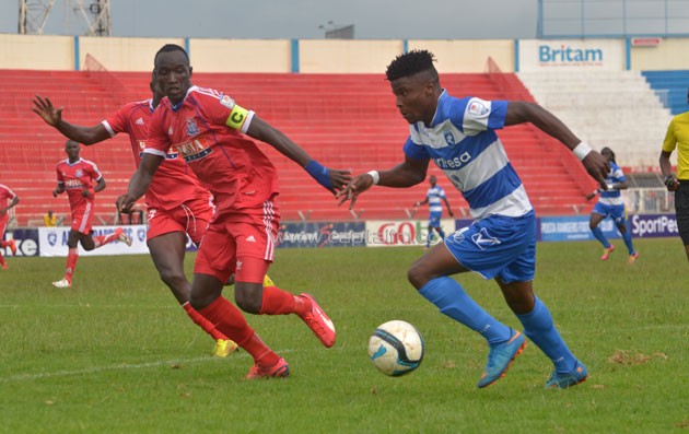 AFC Leopards' Simon Abuko takes on Posta Rangers' Jockins Atudo/PHOTO- Timothy Olobulu