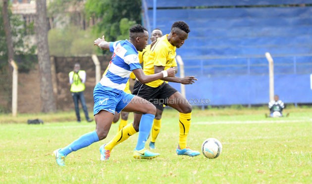 AFC defender Yakubu Ramadhan chase Tusker FC winger Noah Wafula.PHOTO/Timothy Olobulu