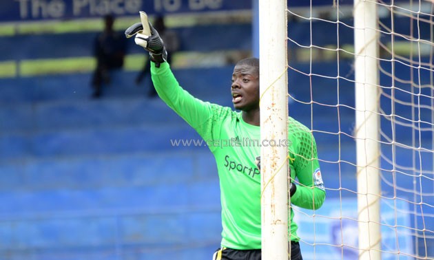 AFC Leopards teenage goal keeper Edwin Mukolwe in action against their SPL clash against Tusker FC. PHOTO/Timothy Olobulu.