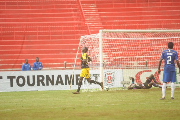 Humphrey Mieno celebrating after scoring Tusker FC's second goal against Bandari FC in the KPL Top 8.PHOTO/Raymond Makhaya