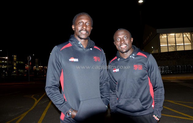 Siblings veteran Humphrey Kayange (left) and his younger brother Collins Injera (right) when the team arrived Monday night .