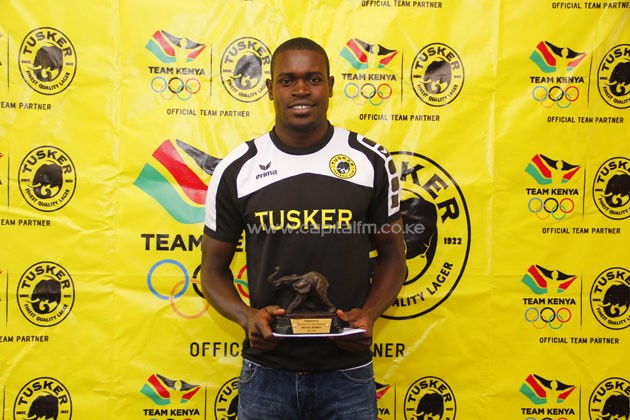 Tusker Fc forward Mike Khamati receiving the Award.