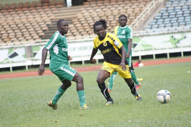 Tusker FC midfielder Jackson Macharia (right) in action against Sony Sugar FC.PHOTO/Timothy Olobulu