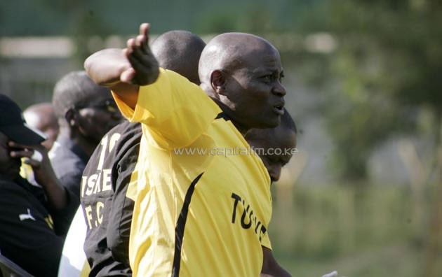 usker FC head coach Paul Nkata issuing instructions to his players.photo/file.