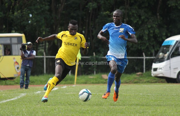 Tusker's Noah Wafula attempts to go past Homeboyz midfielder Robert Ouma/PHOTO- Courtesy