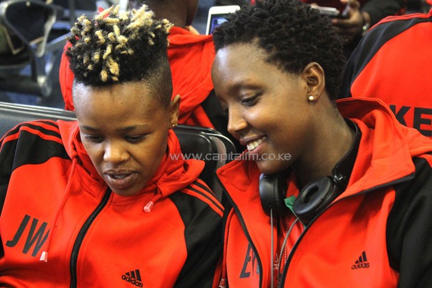 Malkia Strikers players; setter Jane Wacu (left) and Esther Wangeci (right).PHOTO/KVF