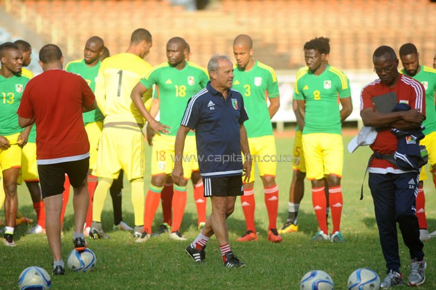 Congo head coach Pierre Lechantre leading the team during training.PHOTO/Raymond Makhaya.
